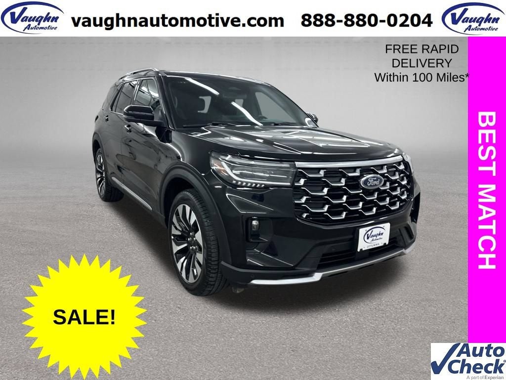 2025 Ford Explorer Platinum in Black — front three-quarter view