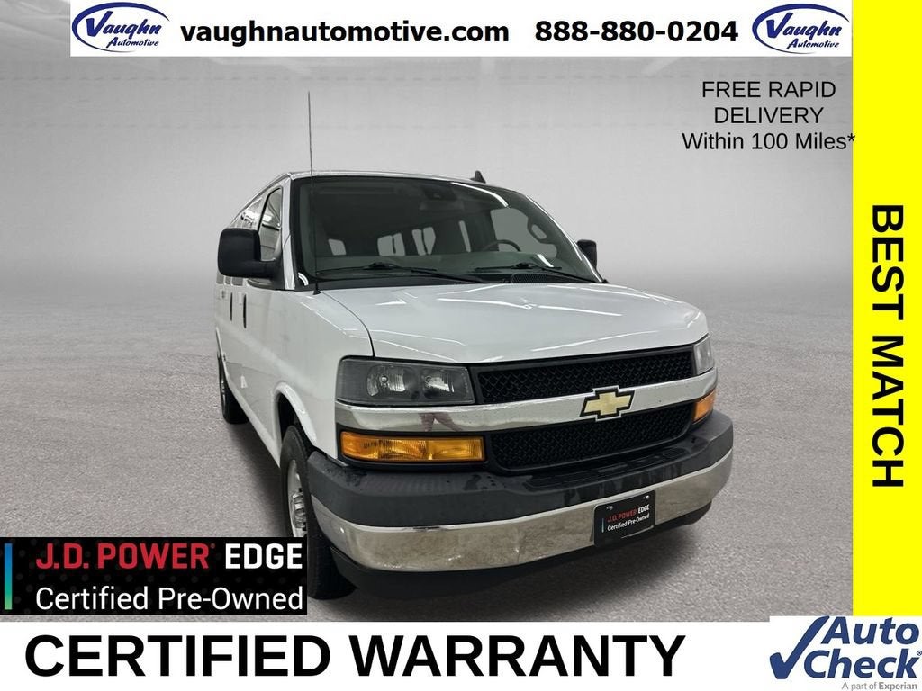 2019 Chevrolet Express Passenger 3500 LT in Summit White — front three-quarter view