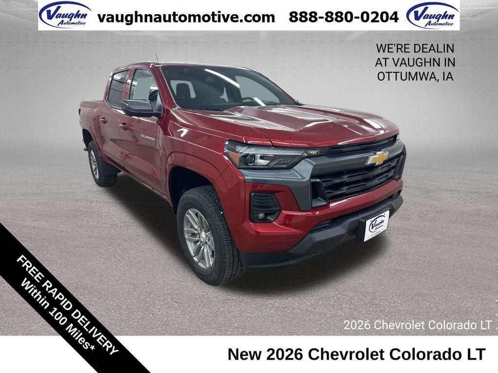 2026 Chevrolet Colorado LT in Radiant Red Tintcoat — front three-quarter view