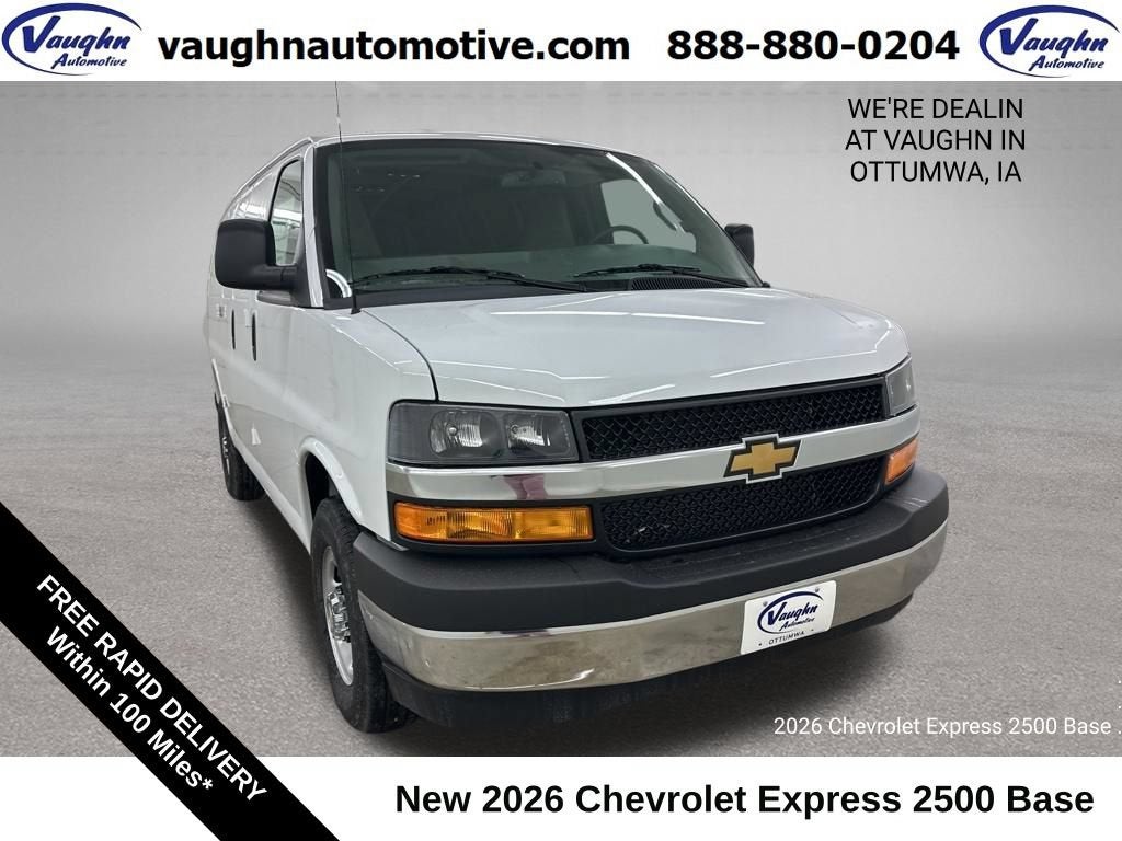 2026 Chevrolet Express Cargo WT in Summit White — front three-quarter view