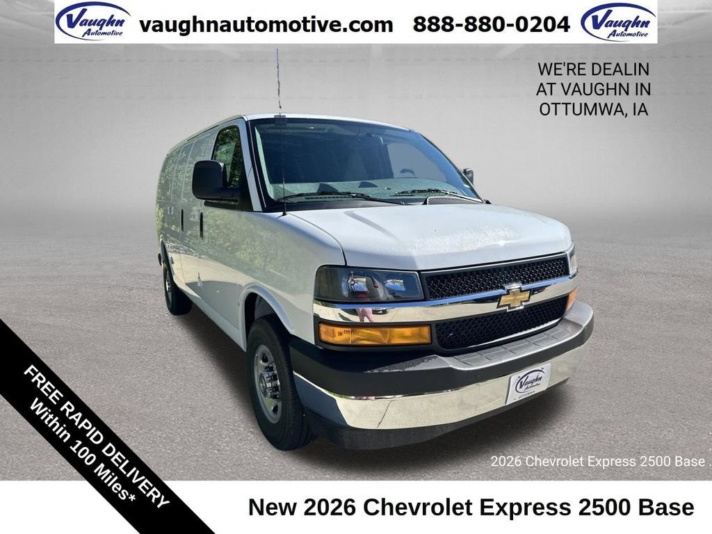 2026 Chevrolet Express Cargo WT in Summit White — front three-quarter view