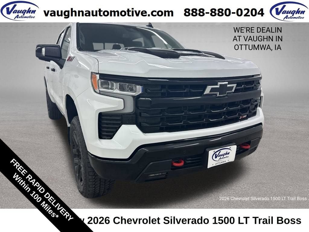 2026 Chevrolet Silverado 1500 LT Trail Boss in Summit White — front three-quarter view