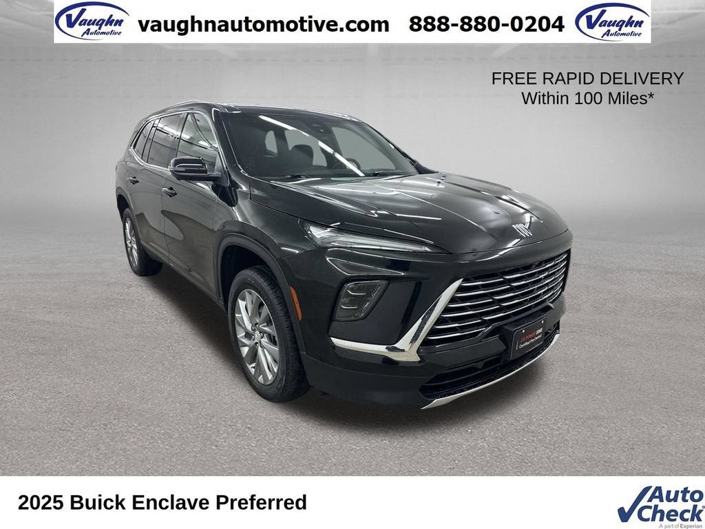 2025 Buick Enclave Preferred in Ebony Twilight Metallic — front three-quarter view